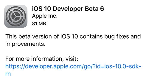 iOS 10 beta 6 yayımlandı