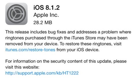 iOS 8.1.2 güncellemesi yayımlandı