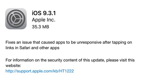 iOS 9.3.1 güncellemesi çıktı