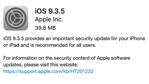 iOS 9.3.5 güvenlik güncellemesi yayımlandı