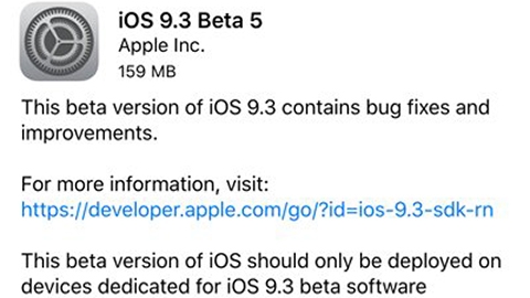 iOS 9.3 beta 5 gncellemesi kt