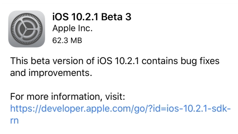 iOS 10.2.1 beta 3 yayımlandı
