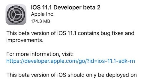 iOS 11.1 beta 2 yaymland