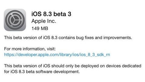 iOS 8.3 beta 3 yayımlandı
