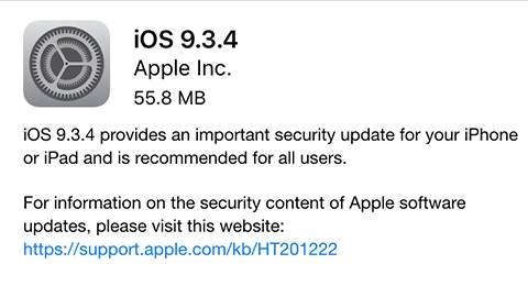 iOS 9.3.4 güvenlik güncellemesi yayımlandı