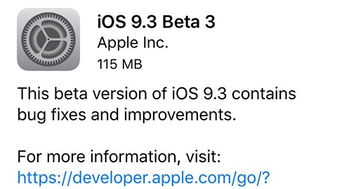 iOS 9.3 beta 3 yayımlandı