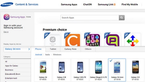 Samsung Galaxy S4 Mini Samsung App'de resmileti