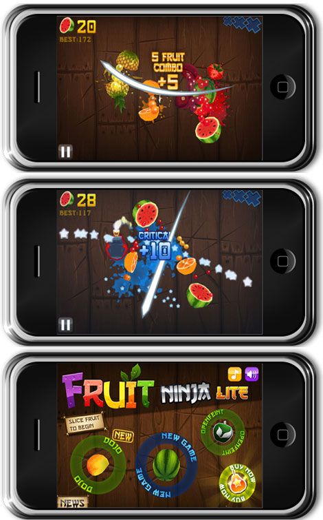 iPhone Fruit Ninja Lite oyunu