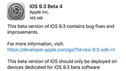 iOS 9.3 güncellemesinin dördüncü beta sürümü yayımlandı