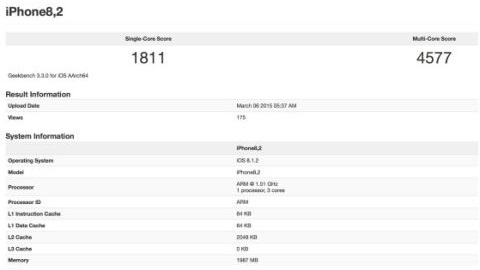 Üç çekirdekli ve 2 GB RAM'li iPhone 6s'ye ait test sonucu görüntülendi