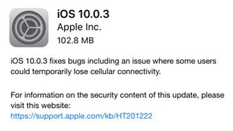 iOS 10.0.3 güncellemesi dağıtılmaya başladı