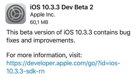 iOS 10.3.3 beta 2 yayımlandı