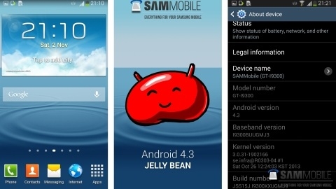 Samsung Galaxy S3 için Android 4.3 sürümlü deneme yazılımı